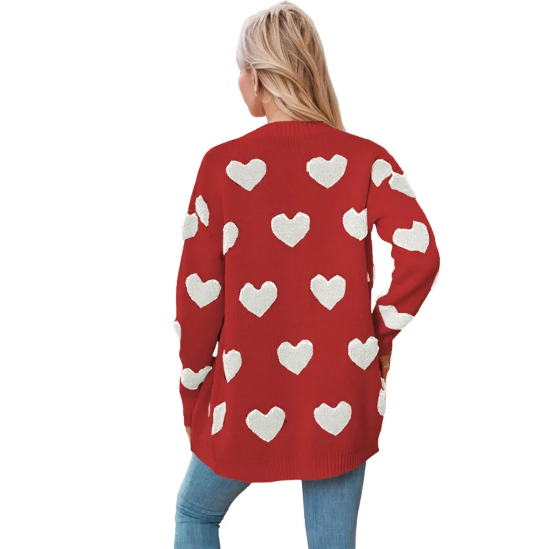 2024temuNew San Valentino Cardigan lavorato a maglia a cuore Cappotto di media lunghezza con bottoni e colletto inVC per donna