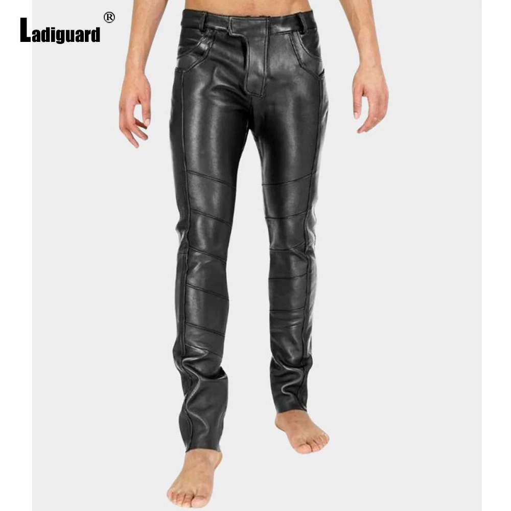 

Men Rock Style PU Leather Pants Sexy Night Club Dance Pants Slim Motorcycle Faux Leather European Fashion Buttons Up Trouser New
