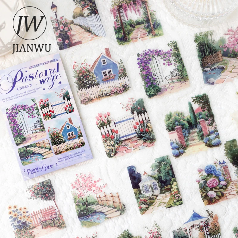 

JIANWU Pastoral Mist Series Vintage Plant Flower Landscape Material Collage PET Sticker Creative Journal Scrapbook Stationery