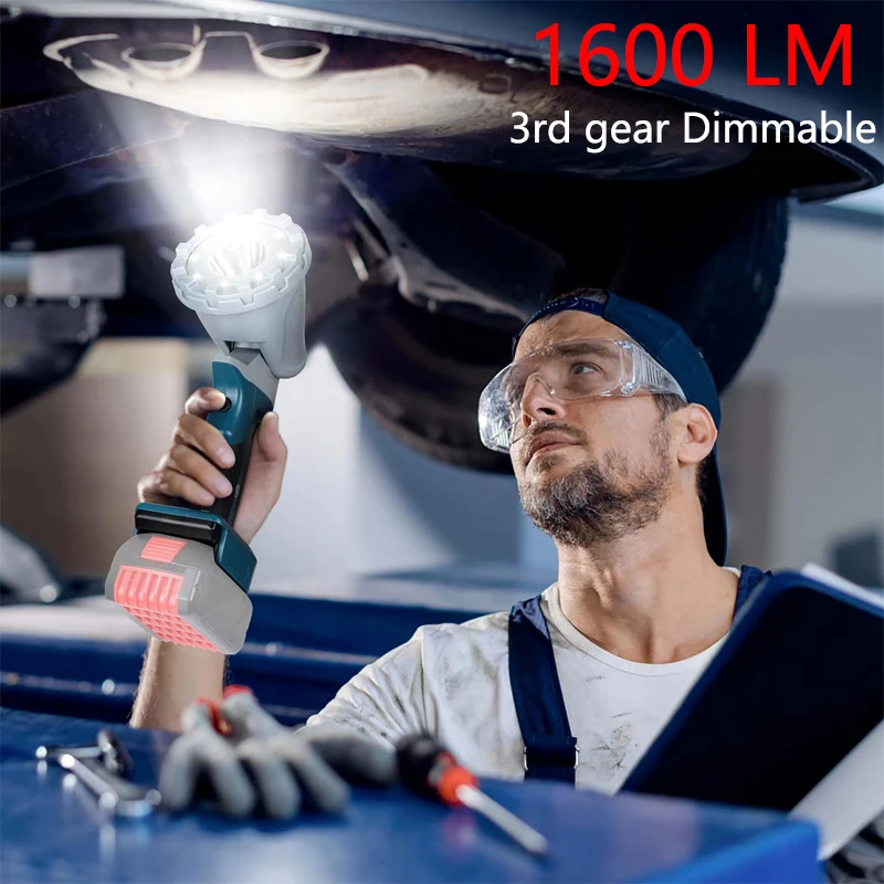 Portable Flashlight For Dewalt/Makita/Bosch/Milwaukee 18V Li-ion Battery1600 Lumen LED Spotlight High Brightness Floodlight