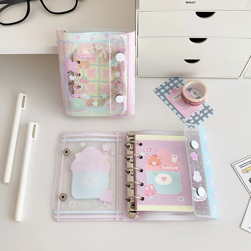 Cute Cartoon Transparent Loose-leaf Hand Book Folder Binder Book Mini Notebook Student Portable Ring Binder Przybory szkolne