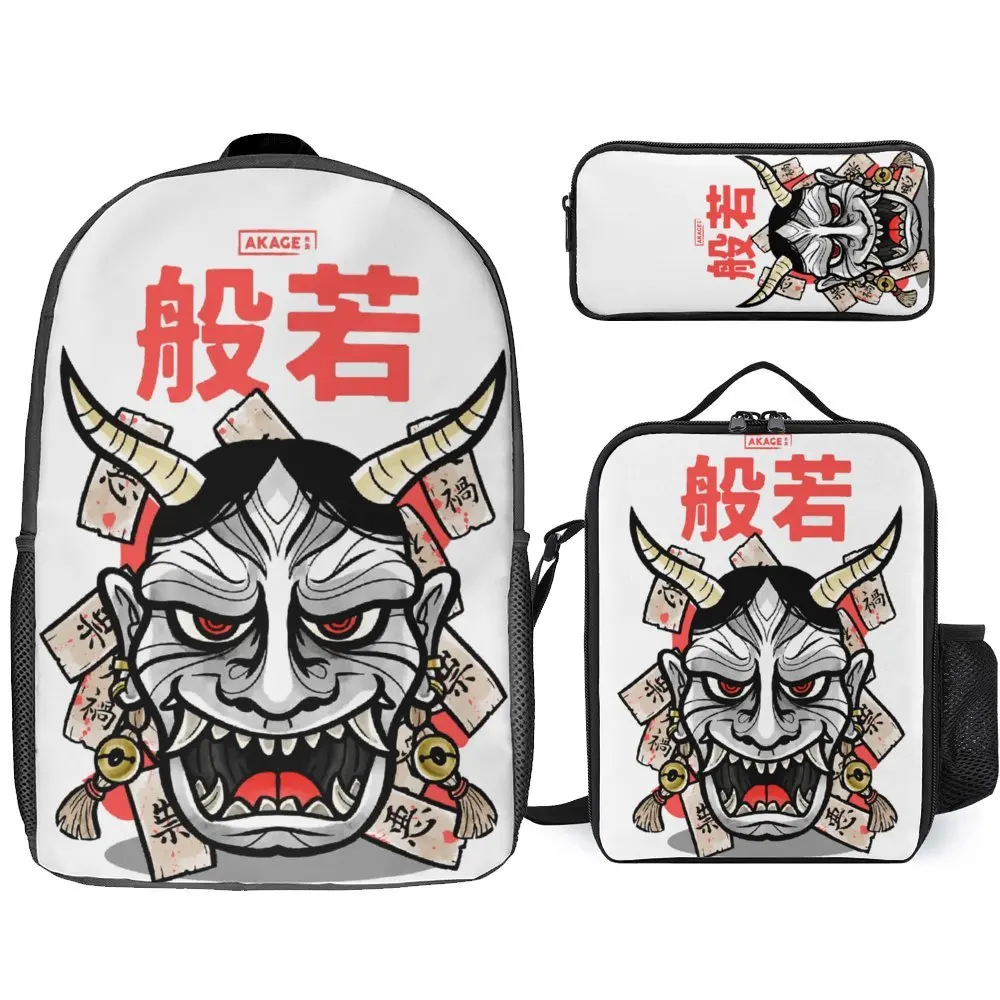 The Hannya Mask  Demon Oni Yokai 3 in 1 Set 17 Inch Backpack Lunch Bag Pen Bag  Lasting Lunch Tote Cosy Sports Activities Casual