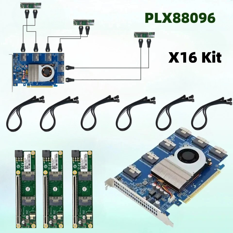 PCIe 4.0 X16 PLX88096 SWITCH Expansion Card External Graphics Hard Disk 6*SFF-8654 SlimSAS For X16/X8/X4 For 12 Nvme SSD U.2/M.2