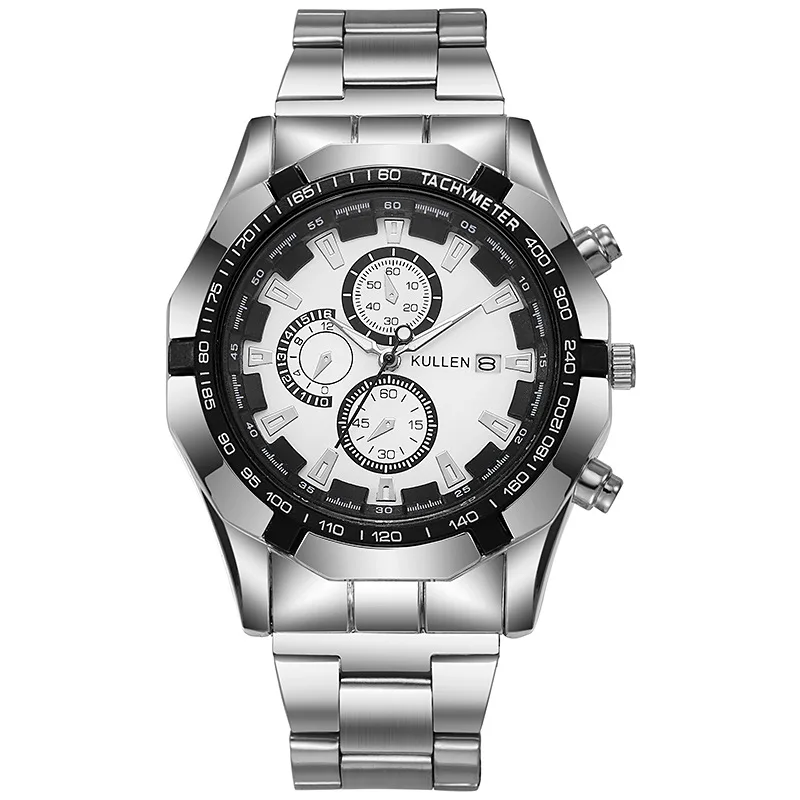 Relógio de pulseira de aço de quartzo com mostrador de escala mista de três olhos da moda empresarial