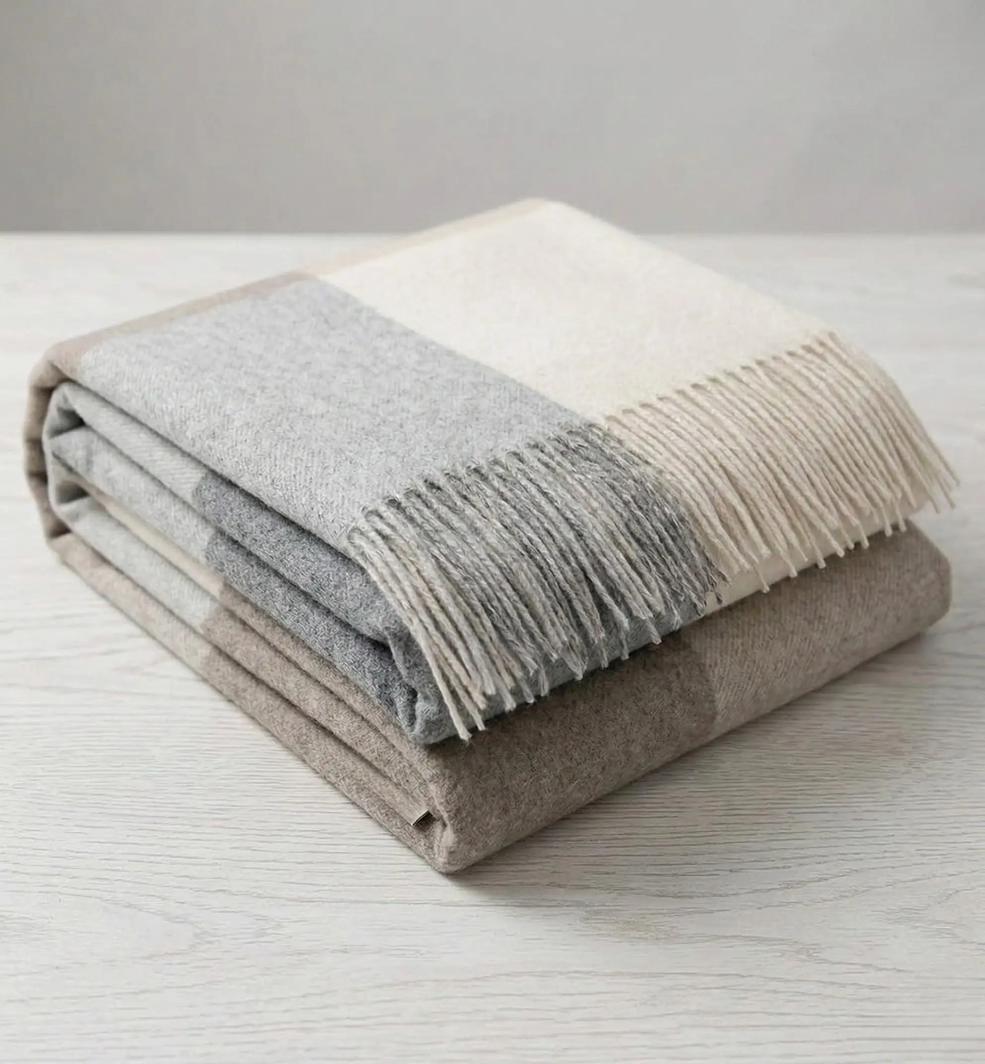 100% Australian Lambswool Throw Blanket with Fringe – Premium Soft Woven Wool Accent for Couch, Sofa & Bed – Neutral