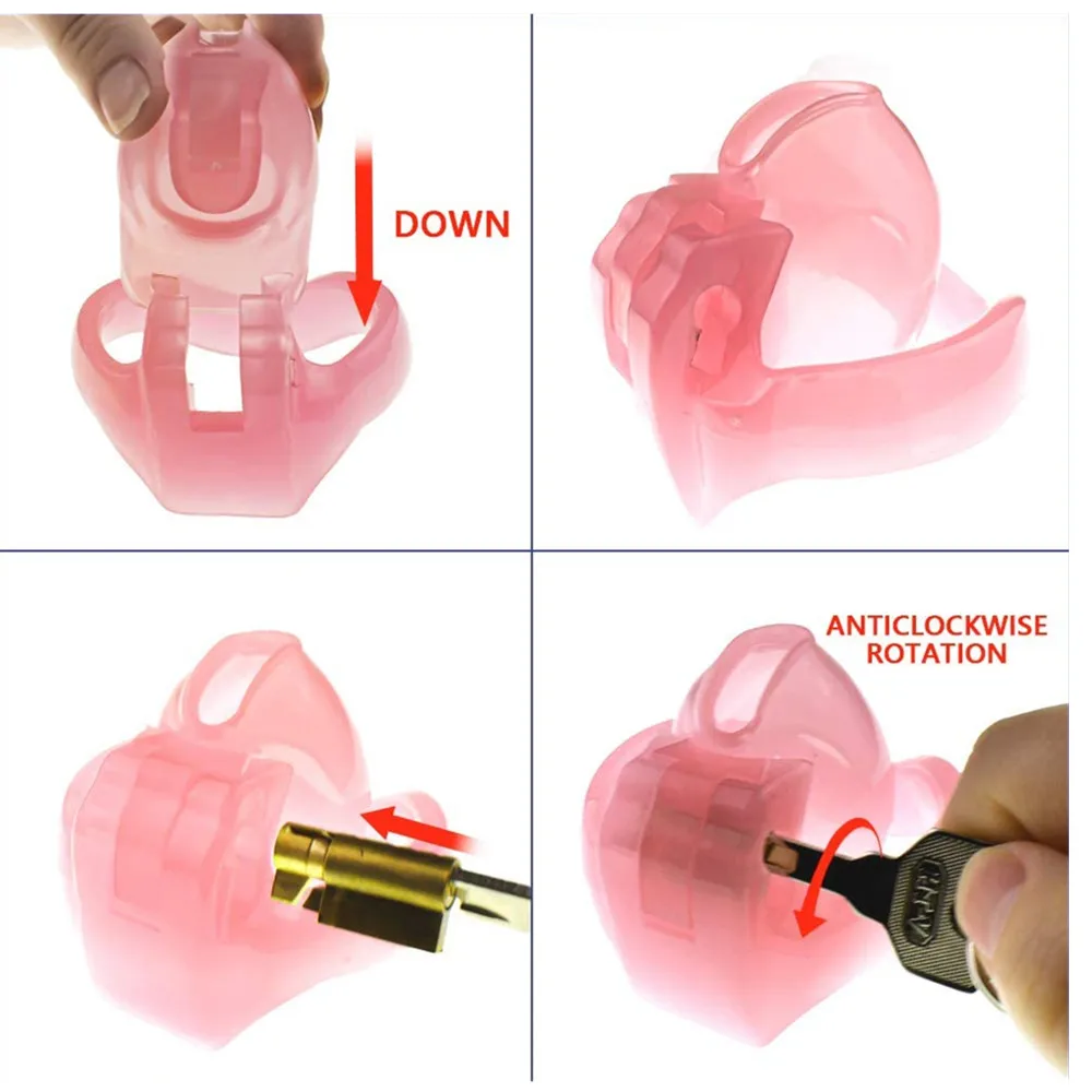 Pink Resin HT V4 Male Chastity Device with 4 Penis Ring Plastic Cock Cage Penis Bondage Fetish Chastity Belt Sex Toy For Men