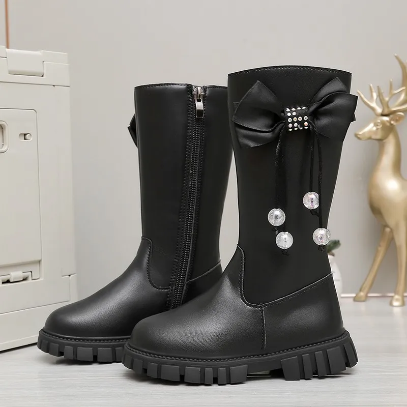 

Kids Fleece-Lined Warm Cotton Knight Boots 2025 New Style Autumn/Winter Long Tube Children's Fashion Boots Waterproof Rubber Sol