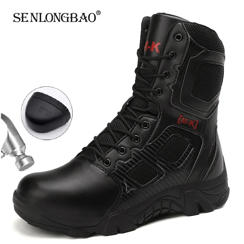 Zapatos de seguridad impermeables para exteriores, botas de seguridad con puntera de acero para hombre, botas de trabajo con punta de acero antigolpes para hombre, talla 47