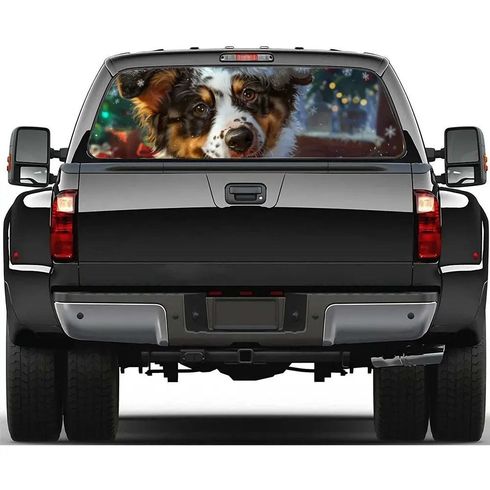 

Рождественская семейная наклейка на заднее лобовое стекло автомобиля для домашних животных, окон грузовика, прозрачная перфорированная виниловая наклейка на заднее окно, украшение