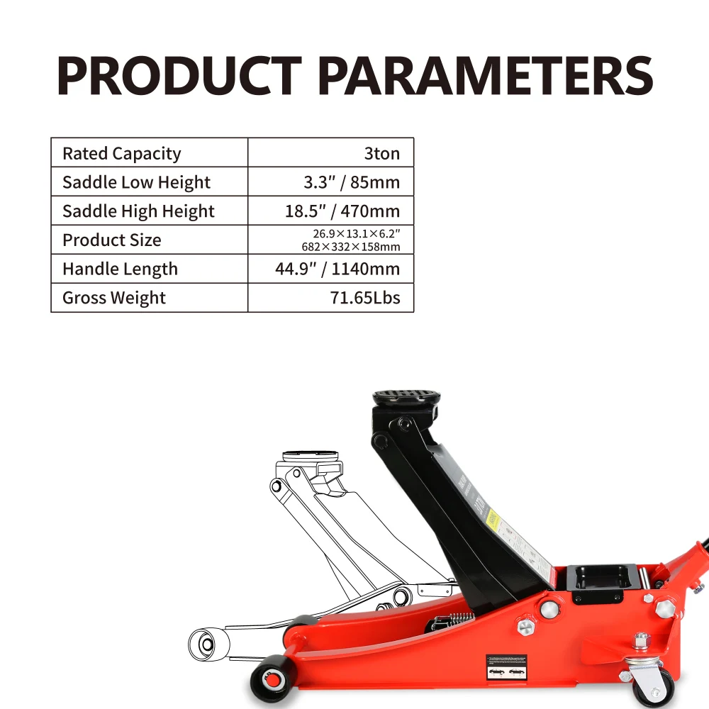 Hydraulic Low Profile and Steel Racing Floor Jack with Dual Piston Quick Lift Pump,3 Ton (6600 lb) Capacity,  Lifting range