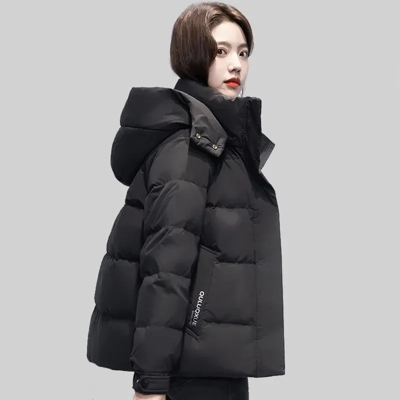 2024 Winter New Coat Women\'s Casual Clothing Lady Down cotton Short Hooded Jacket Female Thicken Loose Warm Parkas Outerwear Top