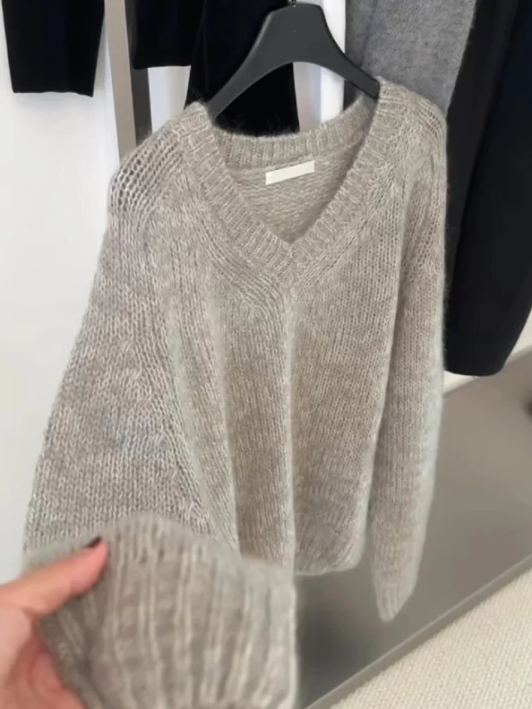 

Loose V-Neck Women's Sweater Soft Fluffy Korean Style Knitted Shirt Spring Autumn New Fashion Casual Long Sleeve Crew Neck
