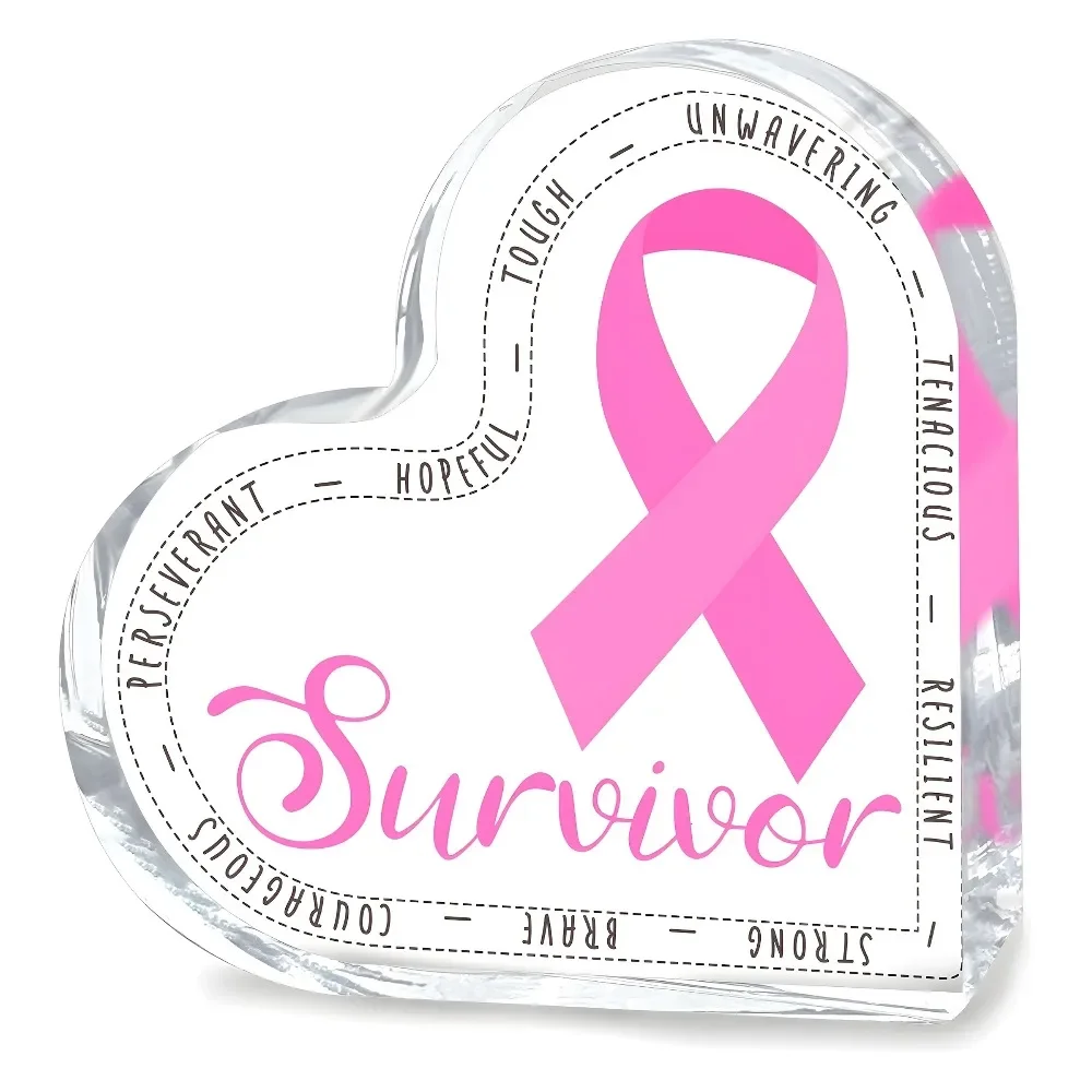 CIFBUY Acrylic Cancer Survivor Plaque 2D Flat Heart Shaped Inspirational Quote Keepsake Ornament Home Desktop Display Decor Gift