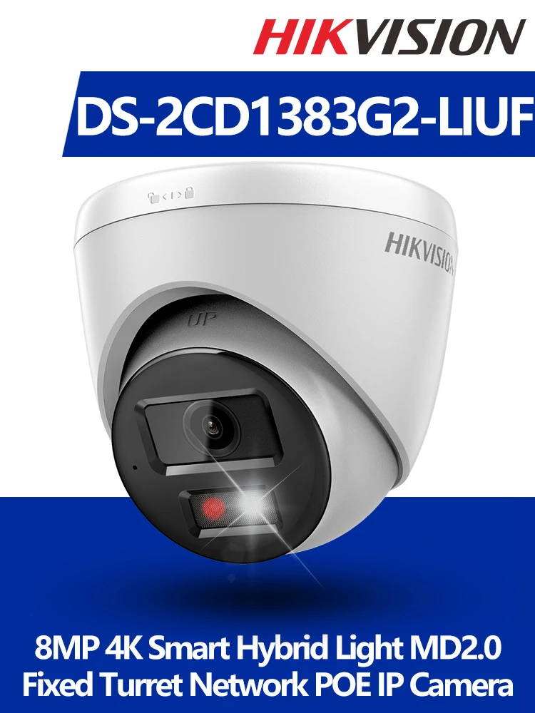 Hikvision 8Mp 4K Smart Hybrid Light PoE IP-Kamera DS-2CD1383G2-Liuf Bewegungserkennung 2.0 Menschenerkennung Mikrofon SD-Kartensteckplatz IP67