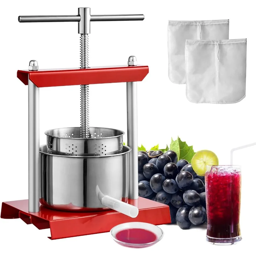 

Fruit Wine Press 0.88 Gallon 3.36L 2 Stainless Steel Barrels Manual Juice Maker Cider Apple Grape Tincture Vegetables Honey Oli