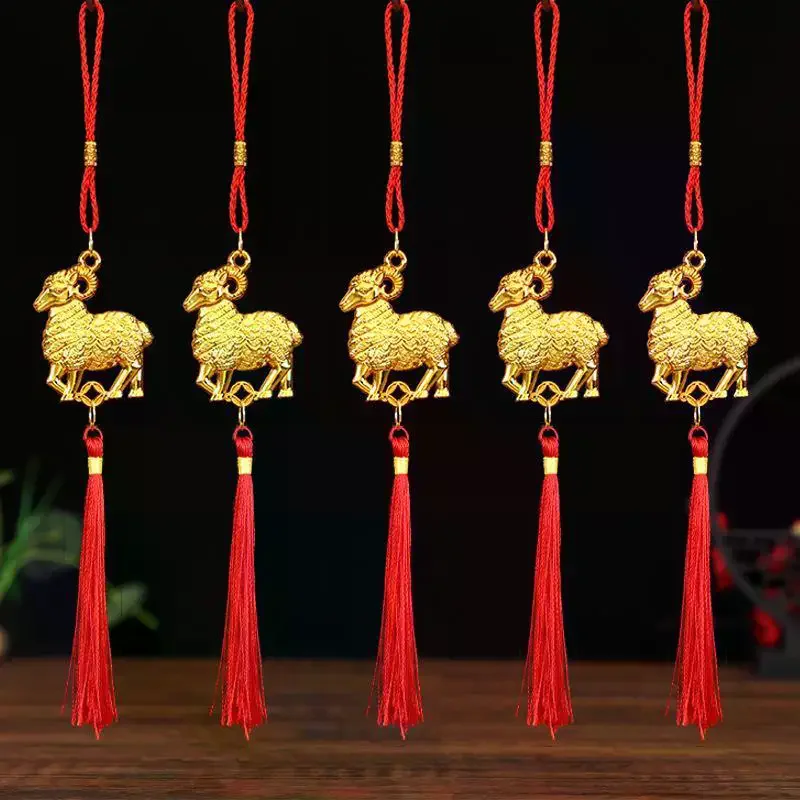 1Pcs Gold Lucky Design Red Tassels Chinese New Year 2027 Goat Hanging Ornaments For Spring Festival Home Wall Decor