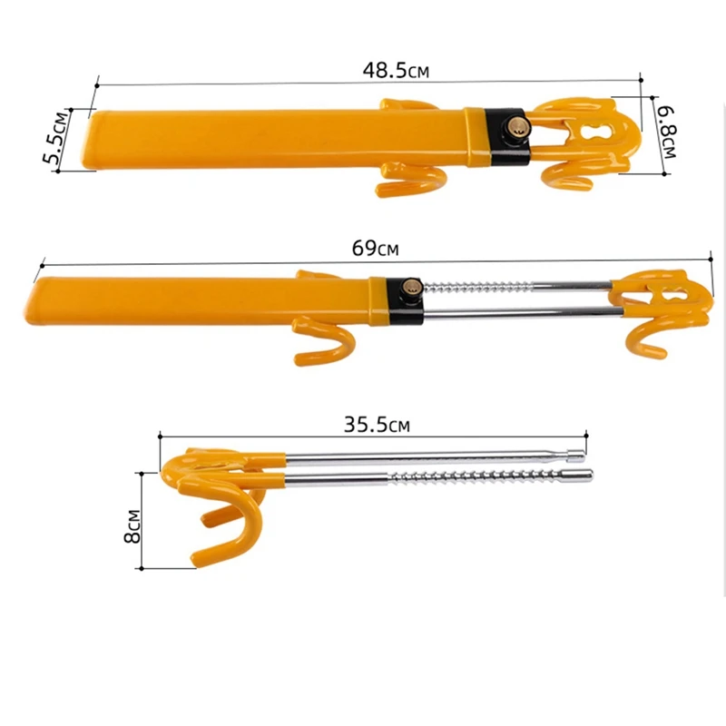 Cerradura para volante, dispositivo antirrobo, cerradura para rueda, ganchos dobles retráctiles, cerradura para coche con 2 llaves para seguridad del coche