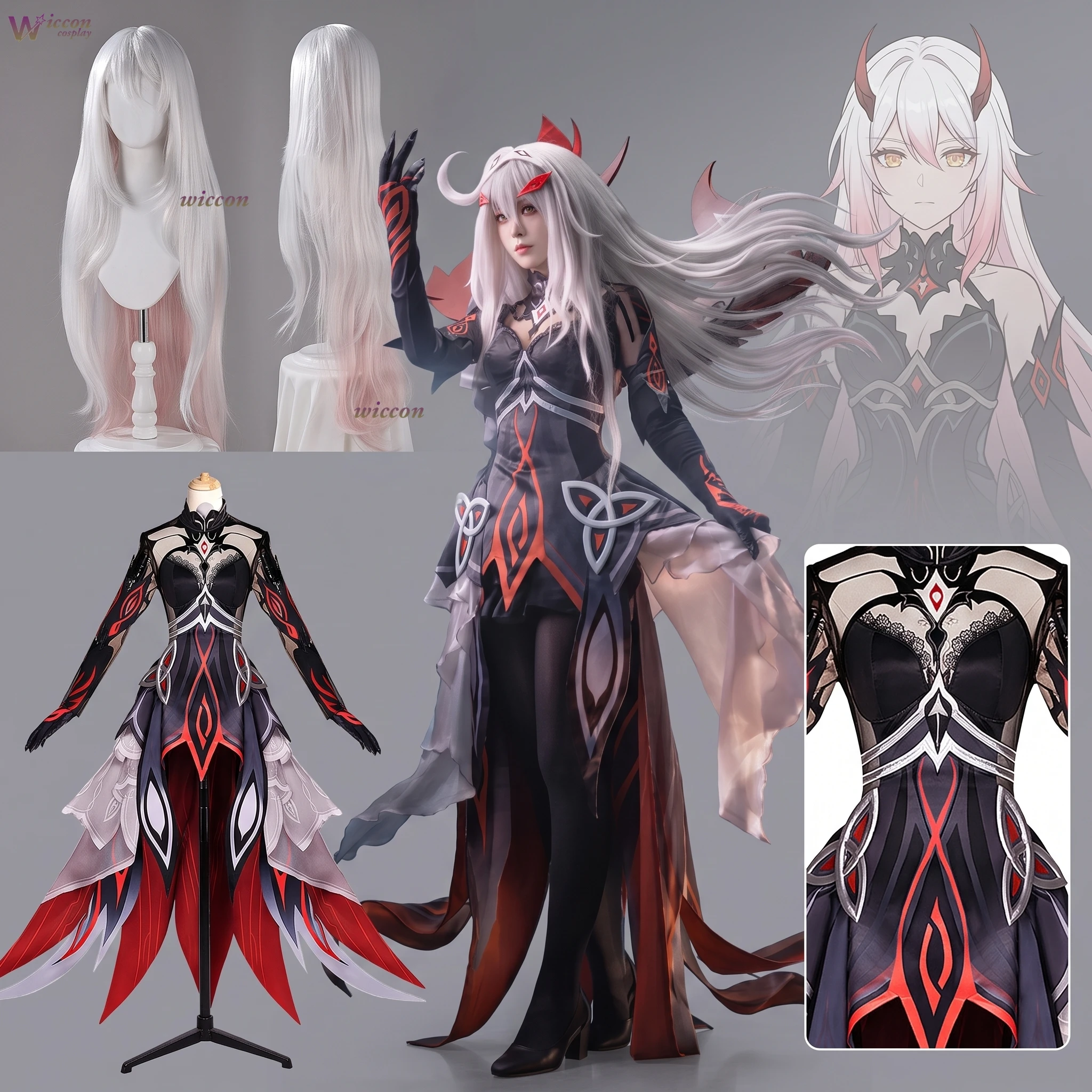 NebulaCloak Genshin Impact Ronova Costume de Cosplay Tenue du Souverain de la Mort avec Perruque Quatre Principes de Teinte Fête d'Halloween Cosplay