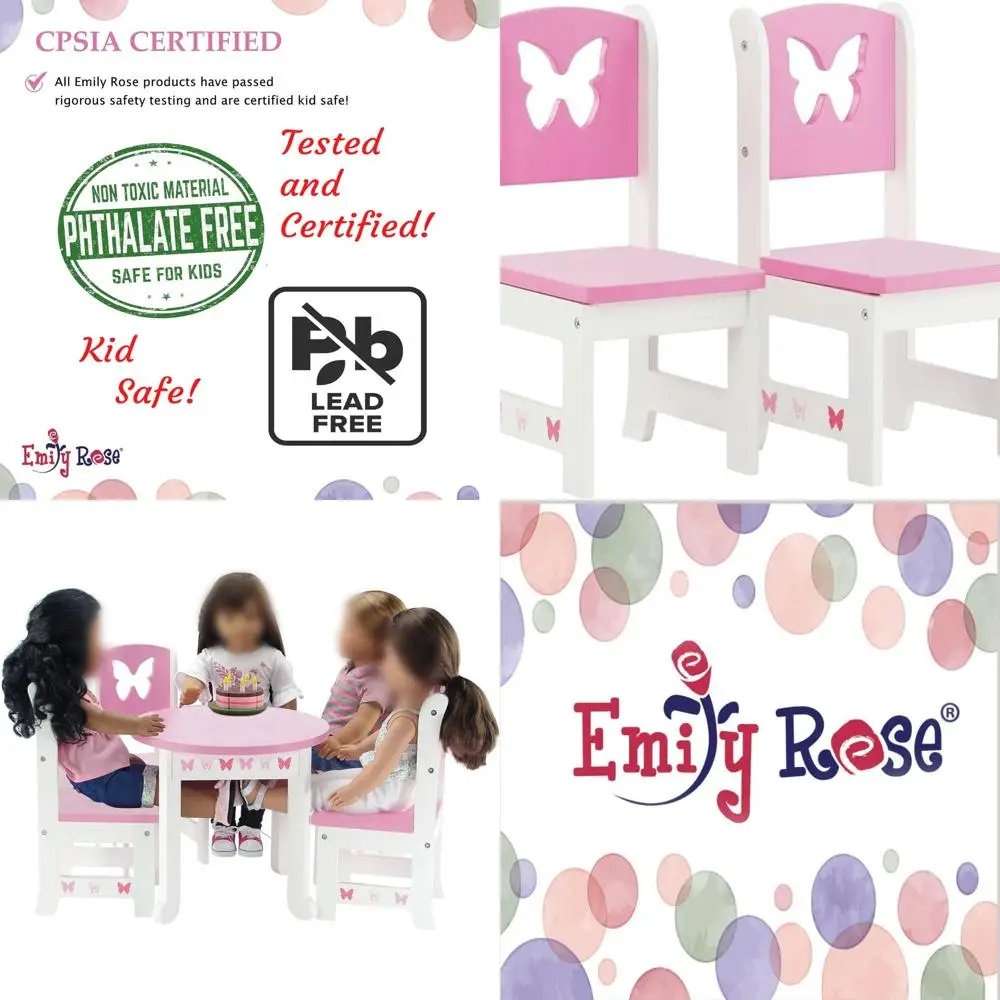 

Emily Rose 18 Inch Doll Kitchen Dining Table and 4 Chair Set – Fits American Girl Our Generation My Life As Adora – Wooden Doll