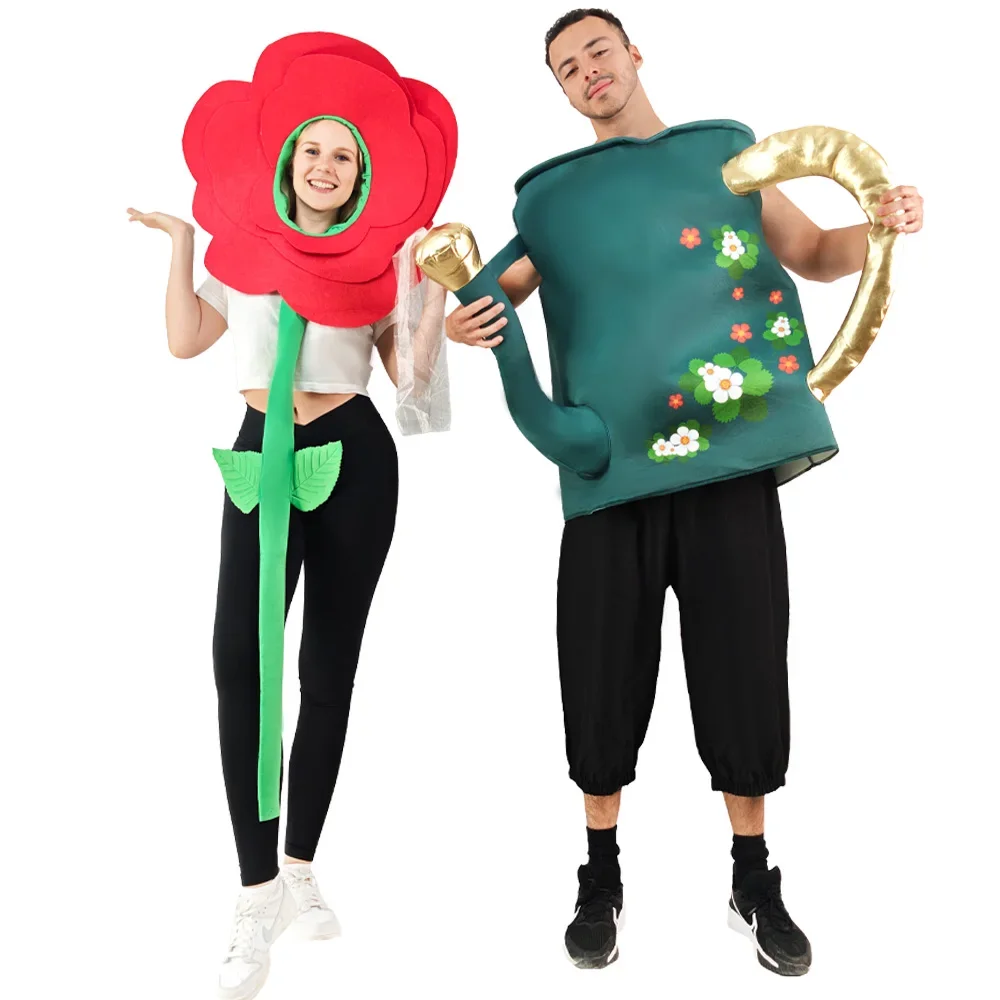 

2Pcs Sprinkler Kettle and Flower Outfit for Men and Women Couple's Halloween Costume Set Garden Tools Theme Perfect for Parties