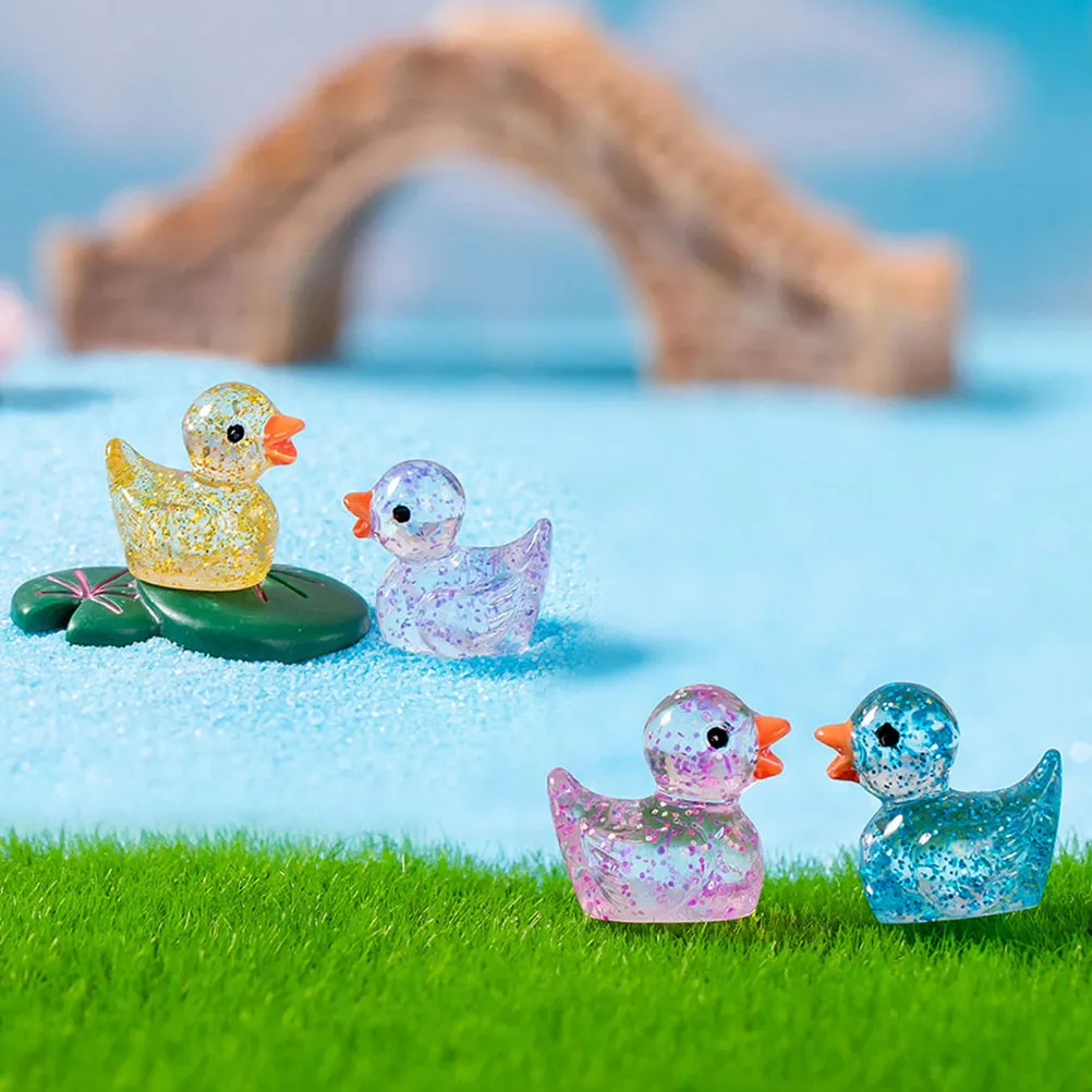 

60Pcs in The Dark Resin Duck Statue Micro Landscape Garden Decor Miniature Ornament for Yard Car Moss Landscape