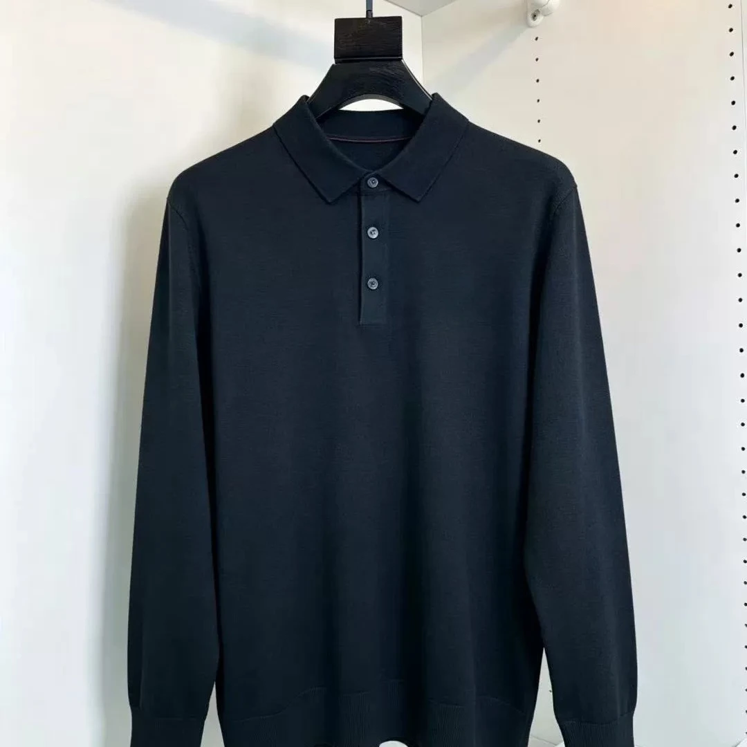 Italian BC wool blended three-button business embroidered long-sleeved POLO shirt