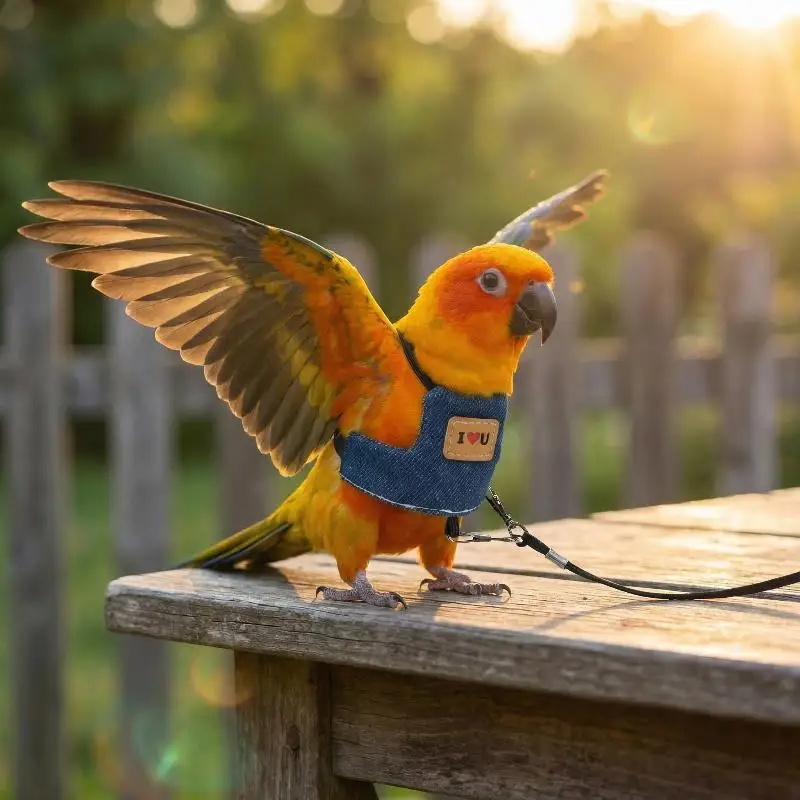 Cowboy Papageien-Fluggeschirr: Bequemes Sicherheitsgeschirr für kleine bis mittelgroße Sittiche – Outdoor-Flugtraining mit Seil-Leine – Detail 7