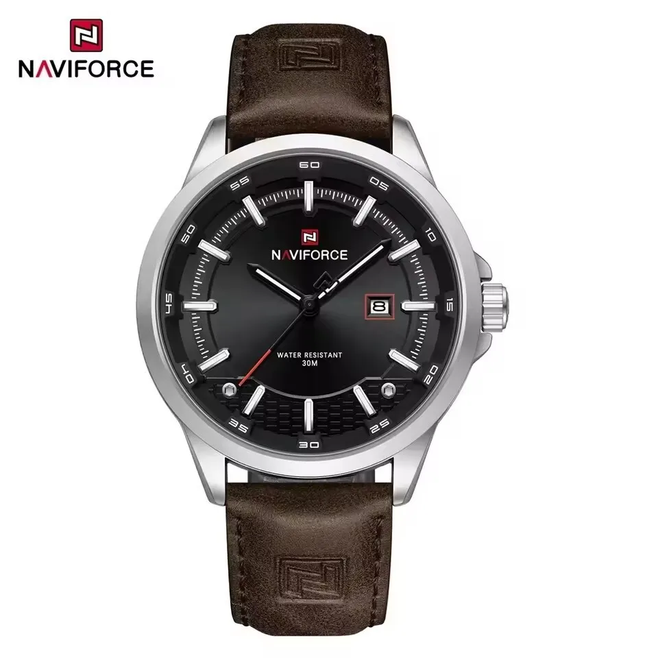 NAVIFORCE 9248L ساعة كوارتز رجالية أنيقة التقويم مضيئة مقاوم للماء حزام من الجلد خمر الأعمال ساعات عادية للرجل