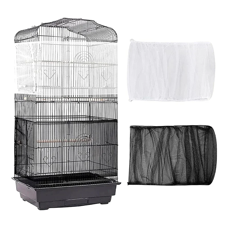 Bird Cage Cover Catcher Guard Net Cover Bird Nylon Mesh Airy Cage Soft Stretchy Skirt for Round Square Cages Parrot Accessories