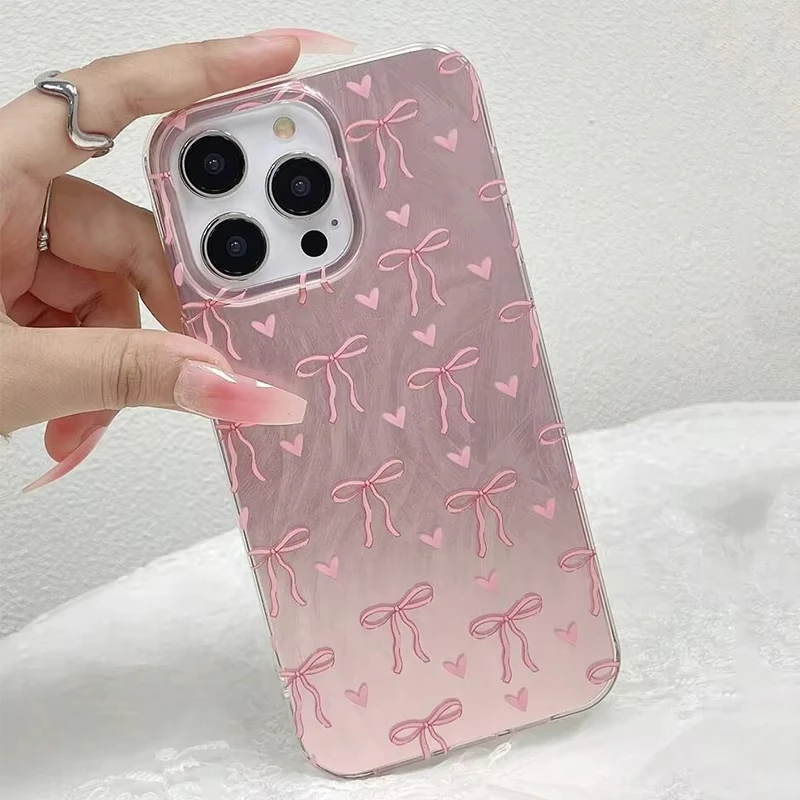 Cute Pink Bowknot Print Phone Case For Samsung Galaxy A55 A54 A53 A34 A15 A35 S25 S24 S23 Ultra S22 