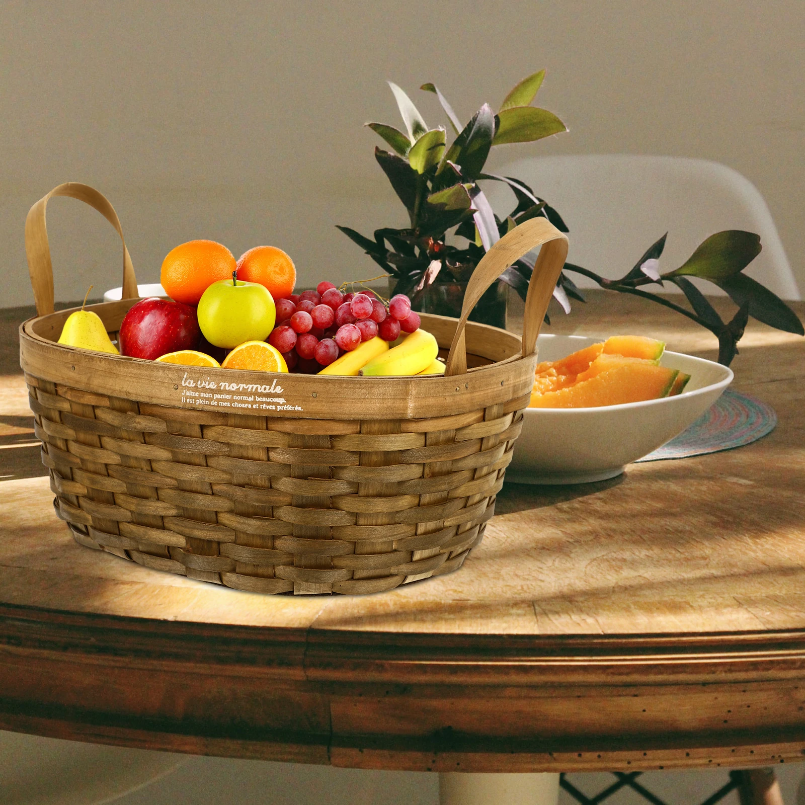 

1Pcs Handheld Woven Storage Basket High Grade Wood Material Multi-Functional Home Organizer for Bread Eggs Fruits Snacks Kitchen