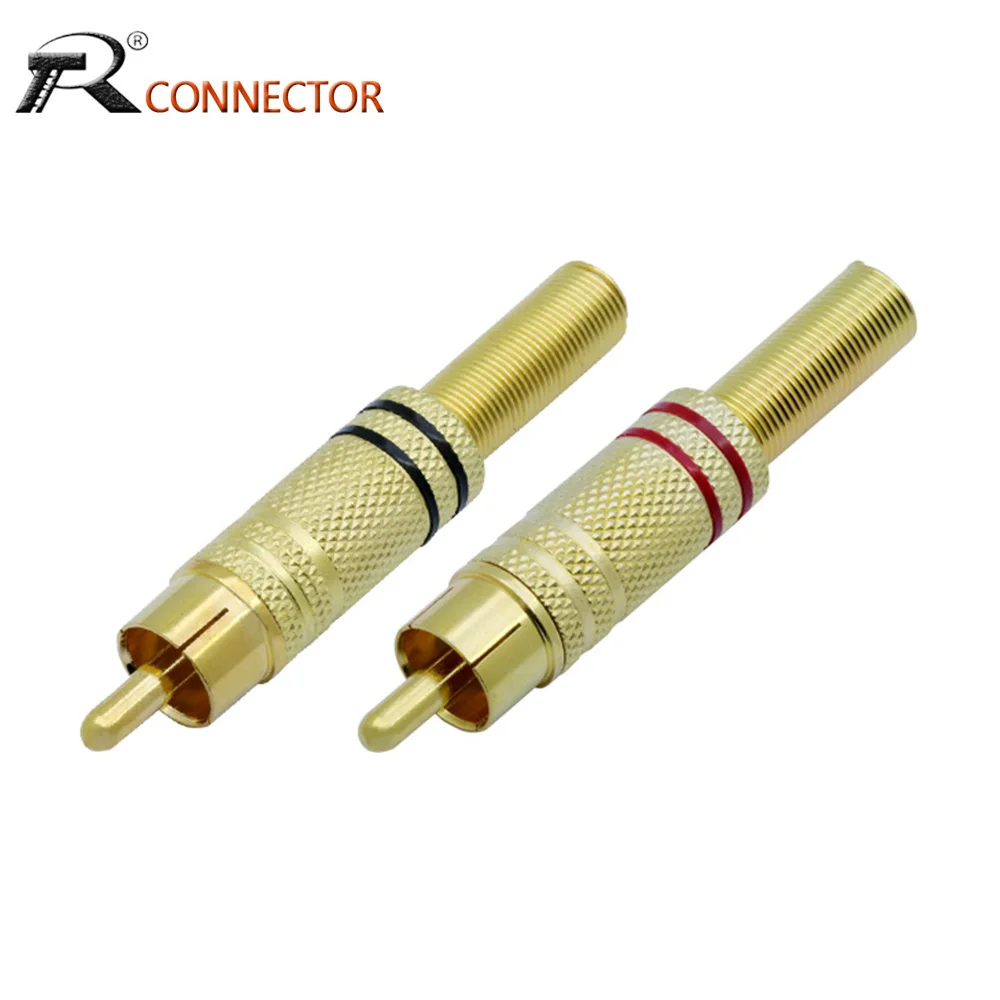 2pcs/1pair RCA Connector Deluxe High Quality RCA Gold Plate Plug Wholesale Audio Male Connector W Metal Spring