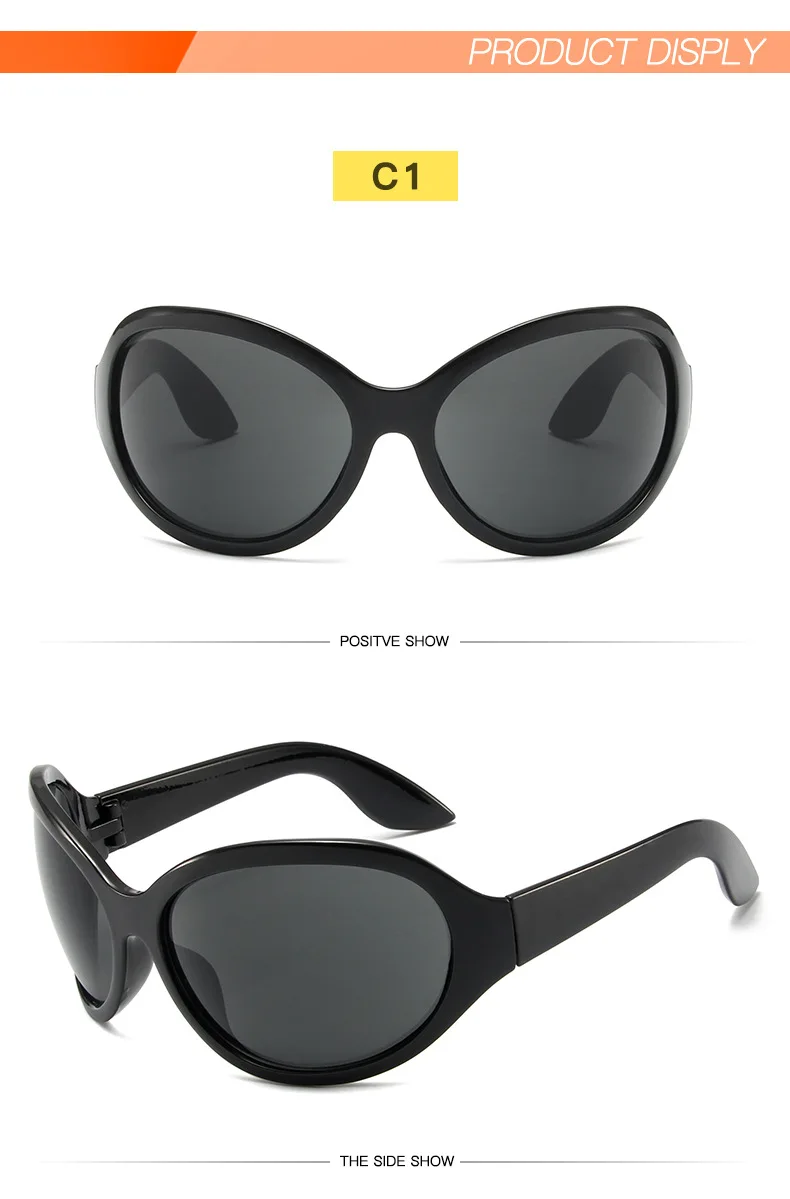 Übergroße Y2K-Sonnenbrille für Damen, trendig, großer Rahmen, Vintage-Sonnenbrille, modisch, futuristisch, Punk, Silbertöne, 2000er-Jahre – Detail 6