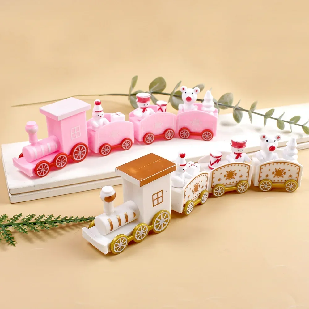 Plastic Christmas Train Decorations for Home Xmas Gifts Ornament New Year Toy for Children