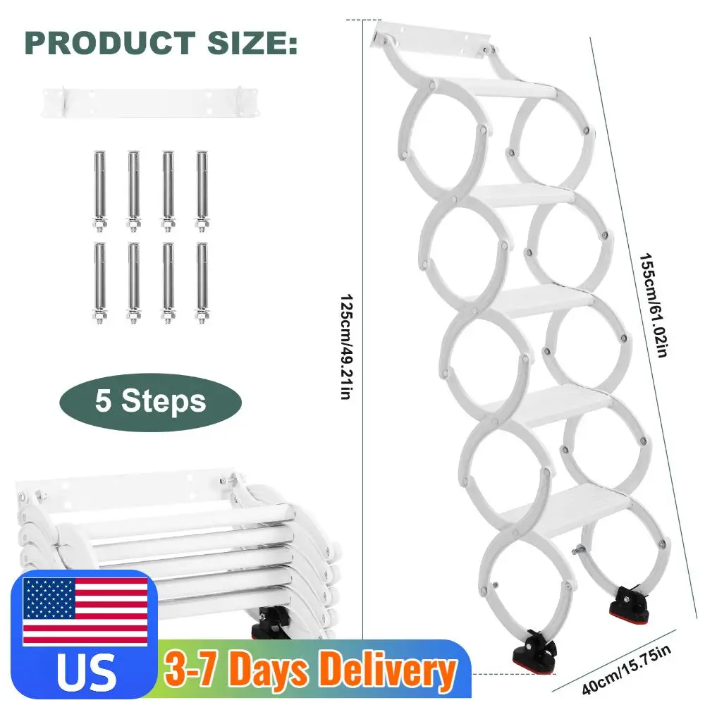 

Настенная портативная лестница для кемпинга с 5-8 ступеньками, противоскользящие ступеньки, телескопическая чердачная лестница, высота 49-78 дюймов, для гаражей