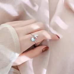 Charm Silver Color Stainless Steel Crystal Rings for Women Original Design Mermaid Finger Korean Fashion Jewelry Accessories