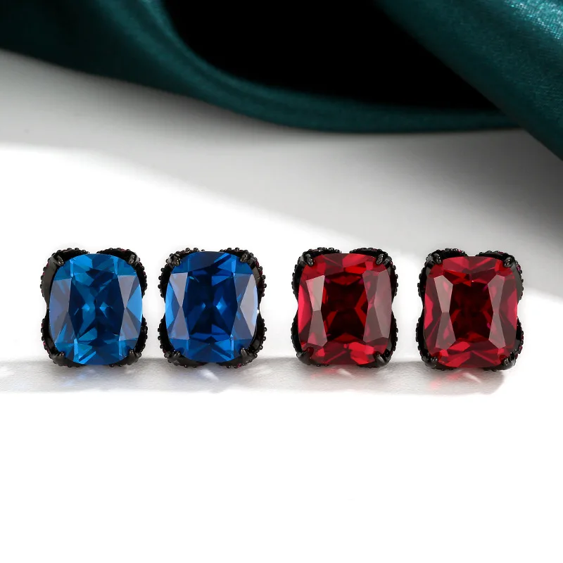 

Ювелирные изделия на медной основе с синим шпинелем, универсальные серьги-гвоздики из черного золота, женские, с основным камнем 10*12 мм.