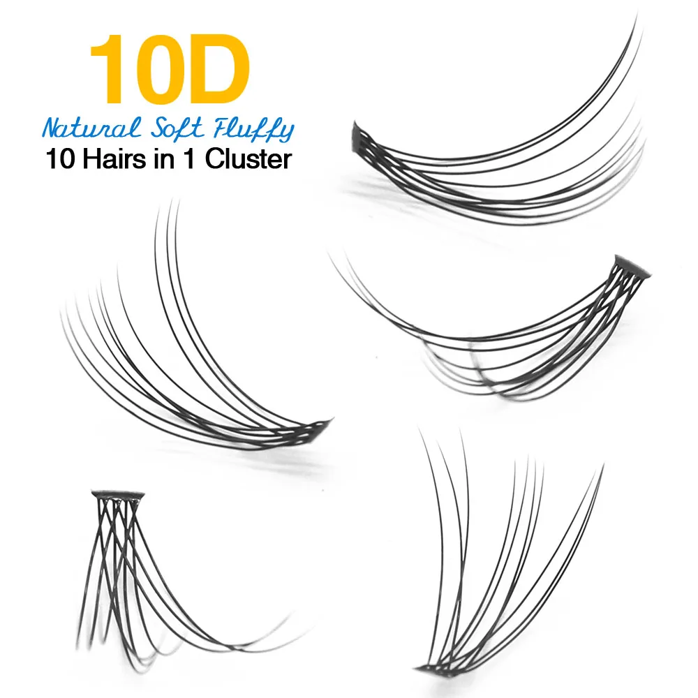 Big Capacity 60 Bundles 10D Silk Eyelash Extensions 0.1mm Thickness True Mink Cluster Eyelashes Individual Lashes Natural Style