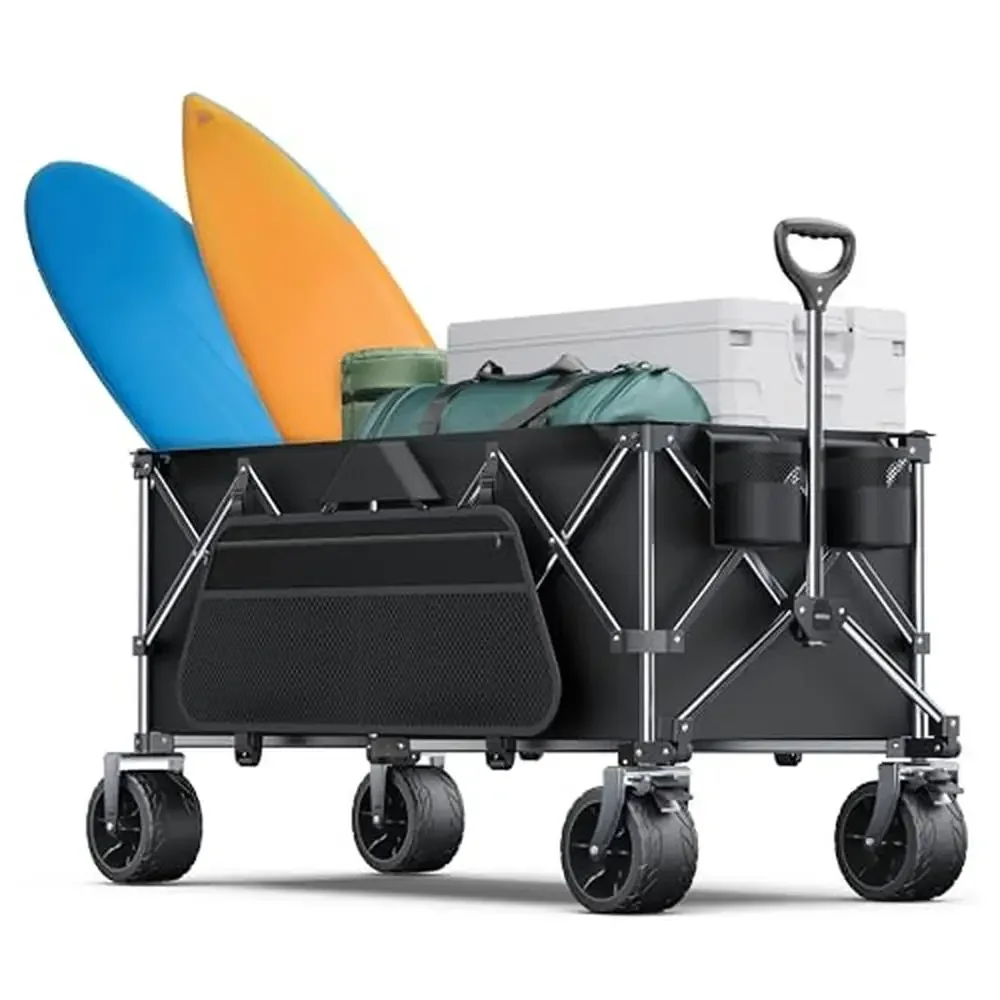 

Collapsible Heavy Duty Beach Wagon Cart 440Lbs Capacity Big Ultra-light Wheels Multipurpose Folding Utility Wagons with Dust Bag