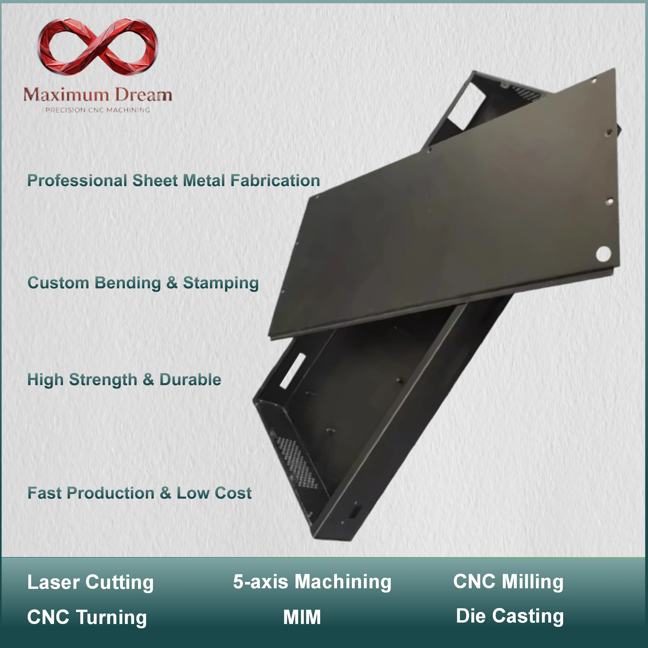 Custom Sheet Metal Bending Laser Cutting Service Powder Coated Steel Aluminum Electronic Chassis Housing Enclosure 1pc
