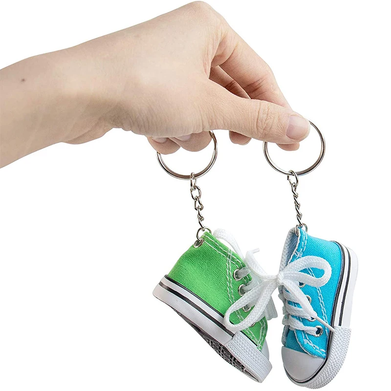 12-60Pcs Mini Canvas Tennis Shoe Key Chain Shoes Keychains Cool Birthday Party Favors Key Ring