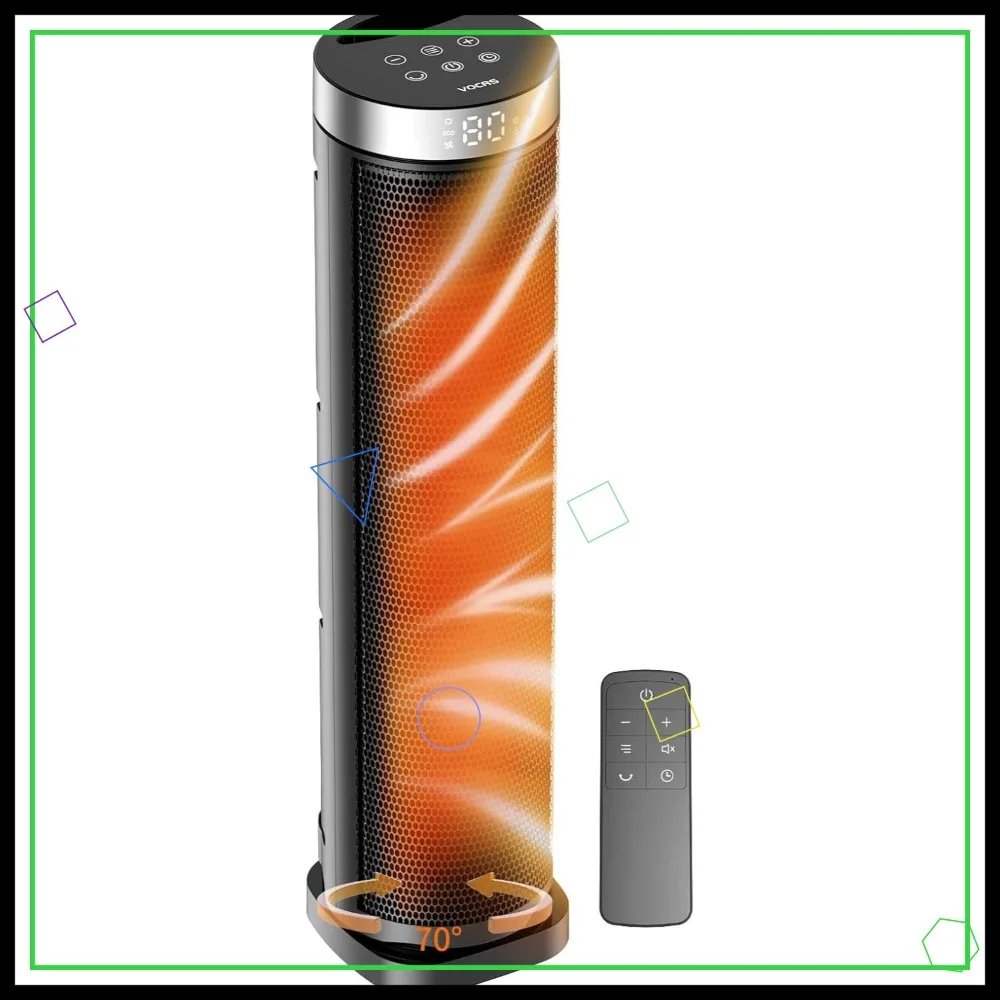 

70 ° Осциллирующий башенный обогреватель с пультом ДУ, 24 дюйма, таймер на 12 часов, 1500 Вт, бесшумный PTC-керамический нагрев для офиса, дома, спальни