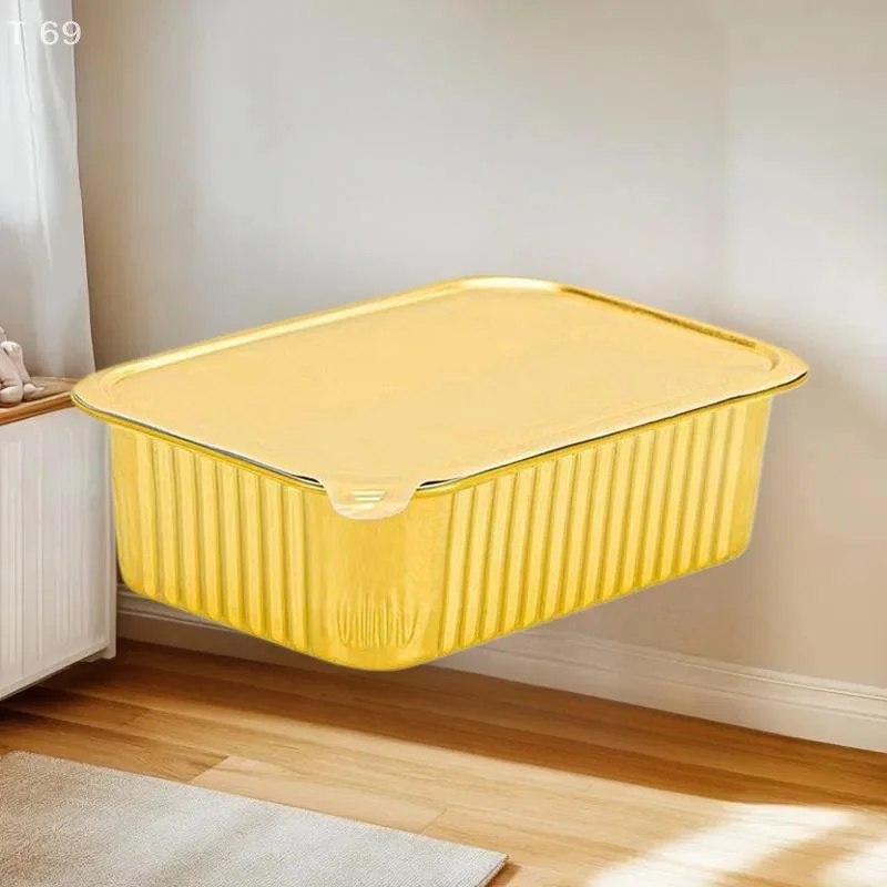 Gold Sealed Disposable Takeaway Packaging Commercial Resistant Tin Paper Box With Lid Aluminum Foil Lunch Box