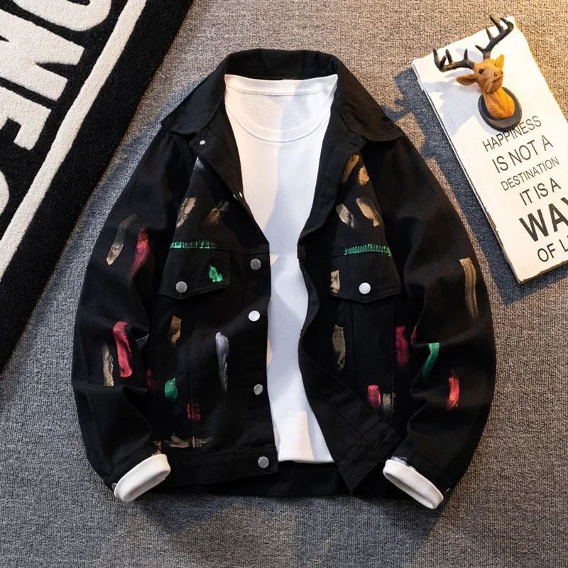 

Осенне-весенняя новая модная трендовая американская винтажная джинсовая куртка с принтом, мужская повседневная свободная спортивная верхняя одежда высокого качества M-3XL