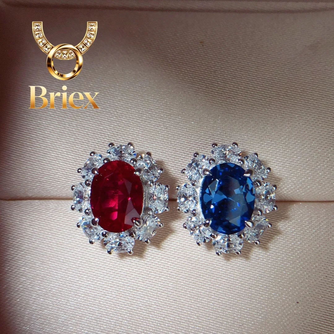 

Briex Jewelry 18K White Gold 1.5Ct each 6X8mm Oval Cut Sapphire&Ruby Lab Diamond Stud Earrings E057