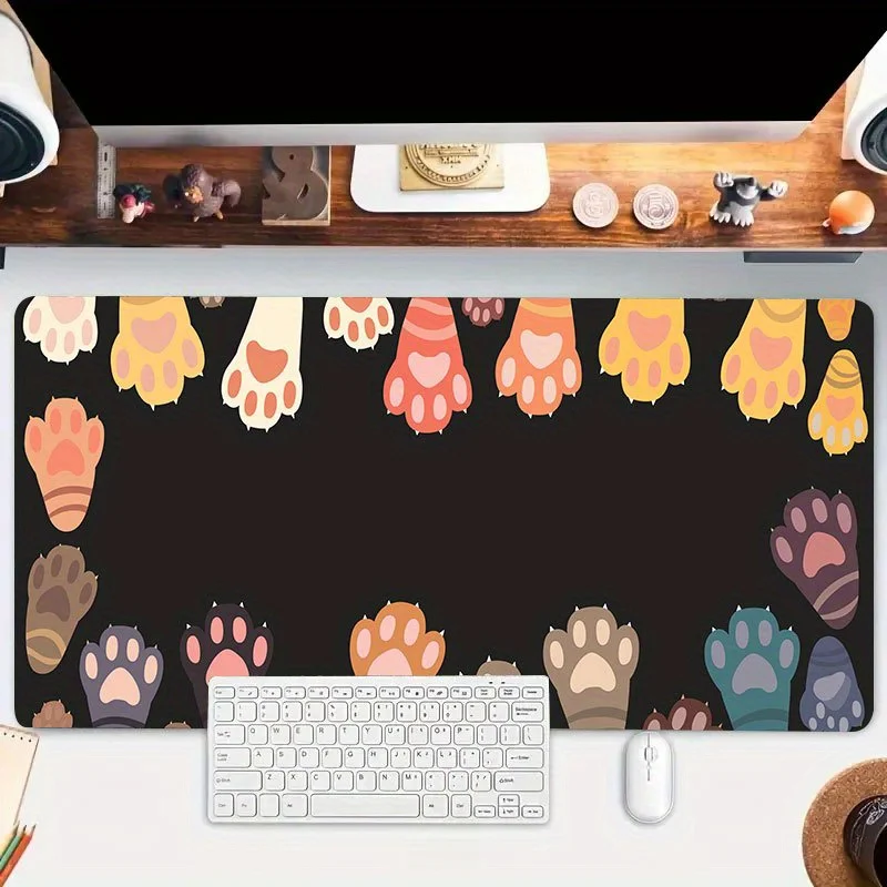 Extra-Large Cat Paw Print Mouse Pad Non-Slip Rubber Base Desk Mat for Gaming Work Office