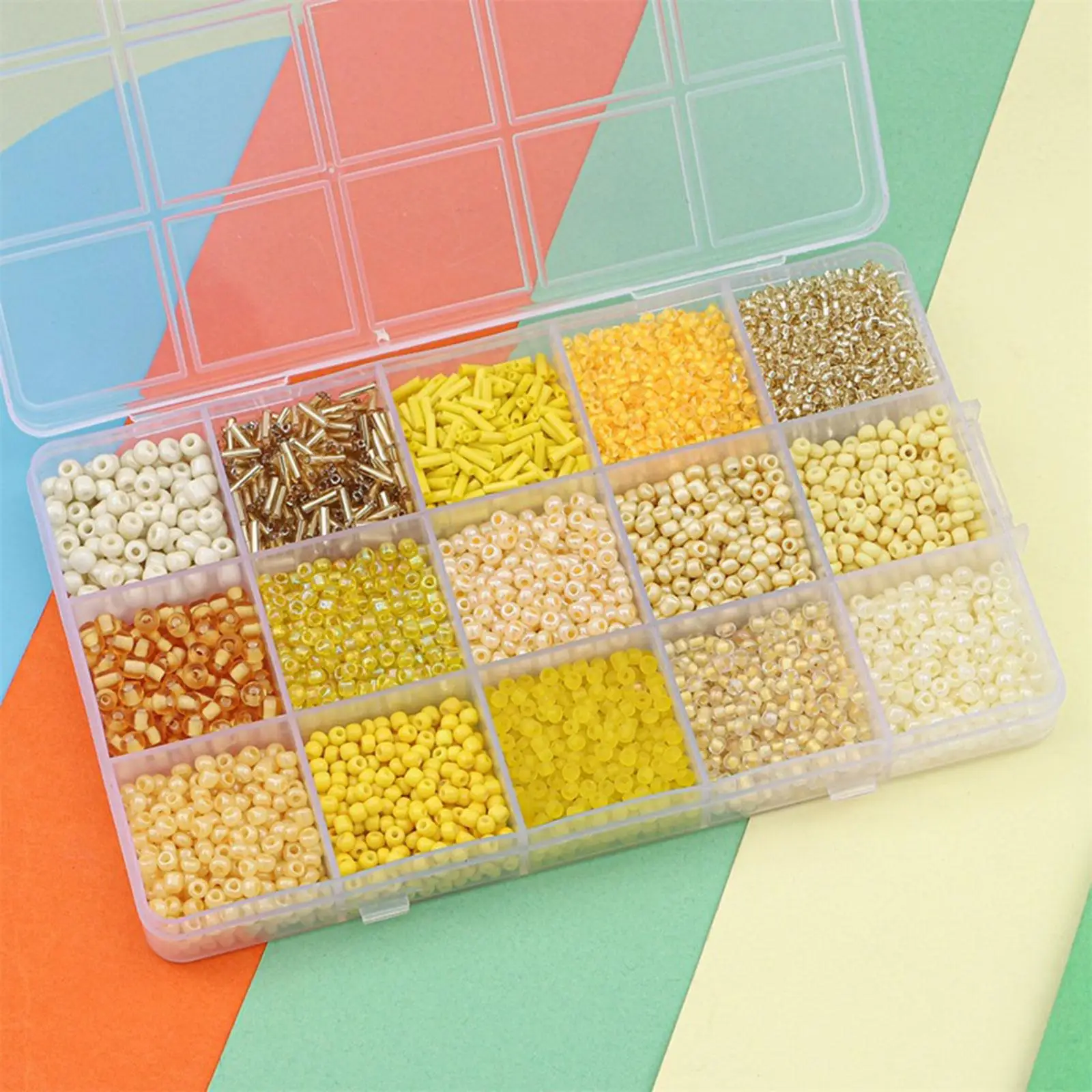 DIY Bracelet Making Kit Glass Beads 15 Color Mix Spacer Tube Beads with Storage Box for Necklace Pendant Jewelry Craft