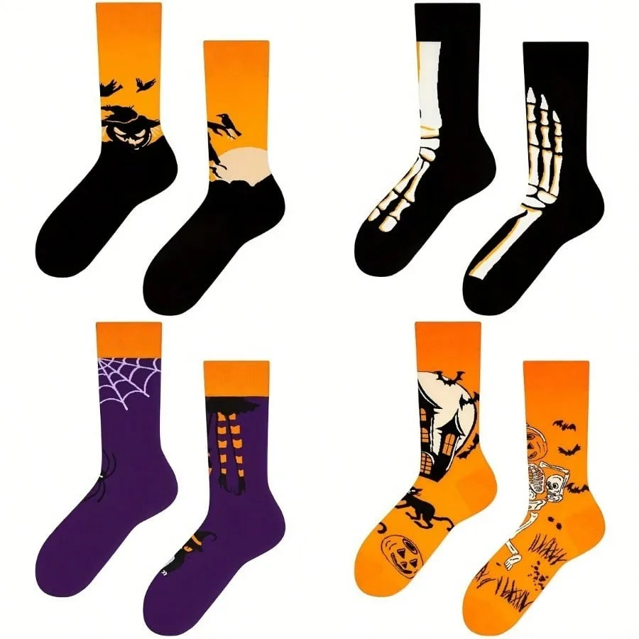 1pair Unisex Halloween Creative Funny Asymmetrical Socks, men socks Couple Socks, Dress Socks, Men\'s Fashion Novelty Funny Socks