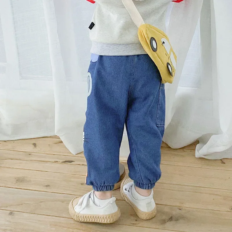 New Spring Autumn Lovely Animals Kids Jeans Elastic Waist 2-6 Years Old Boys Girls Denim Trousers Cute Children Pants