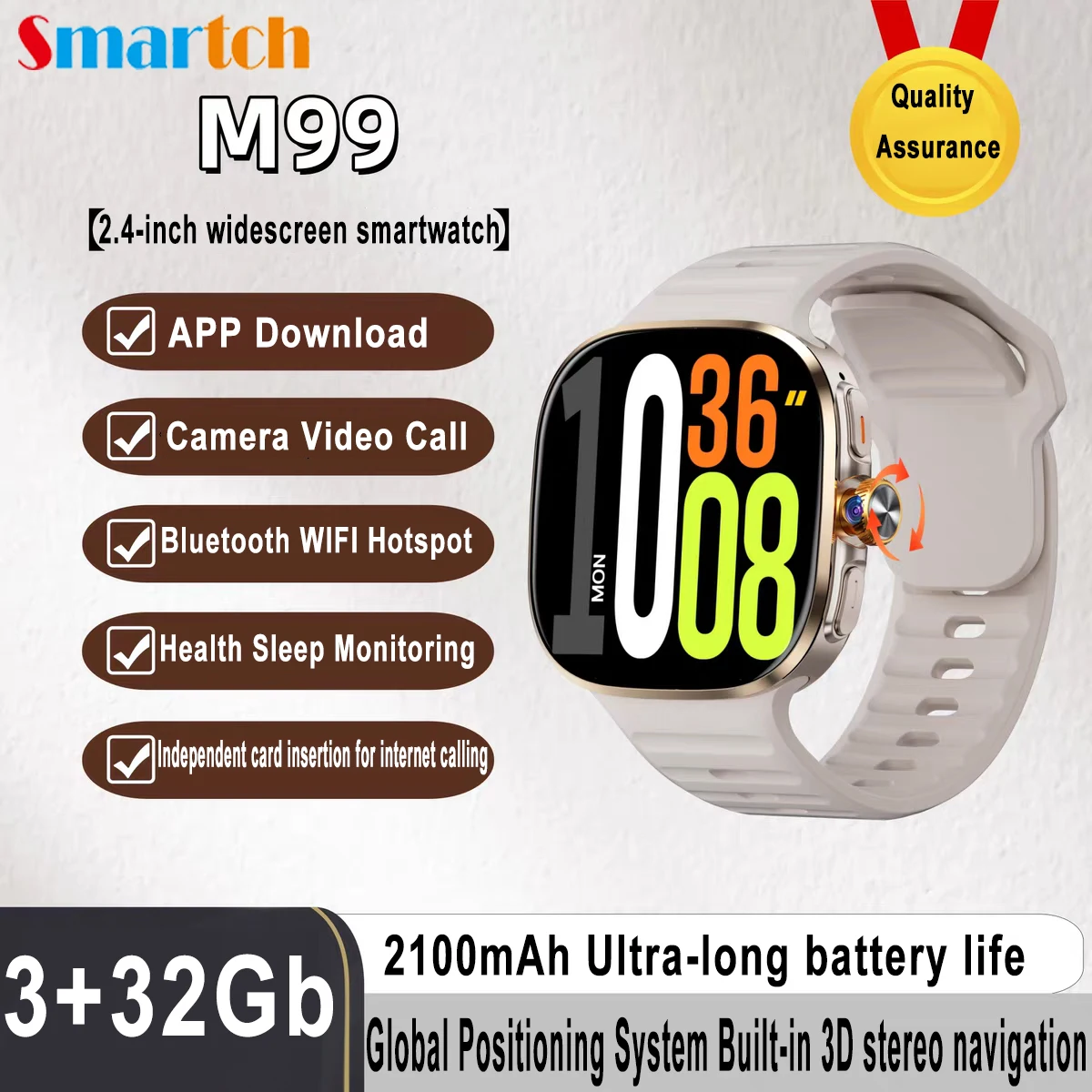 

WIFI GPS Smartwatch Приложение Загрузка 4G Смарт-часы 3 + 32 ГБ ОЗУ NFC Камера SIM Полный Netcom Поворот 2,4 'AMOLED-экран Монитор здоровья